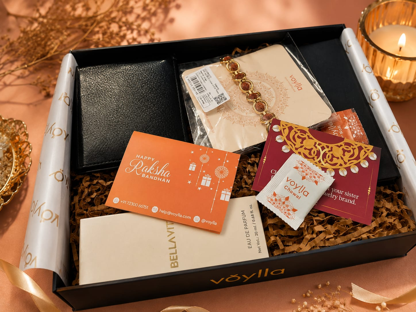 Rakhi Gift Hamper Delhi NCR — brother special, wallet, perfume, chawal tilak in premium black box